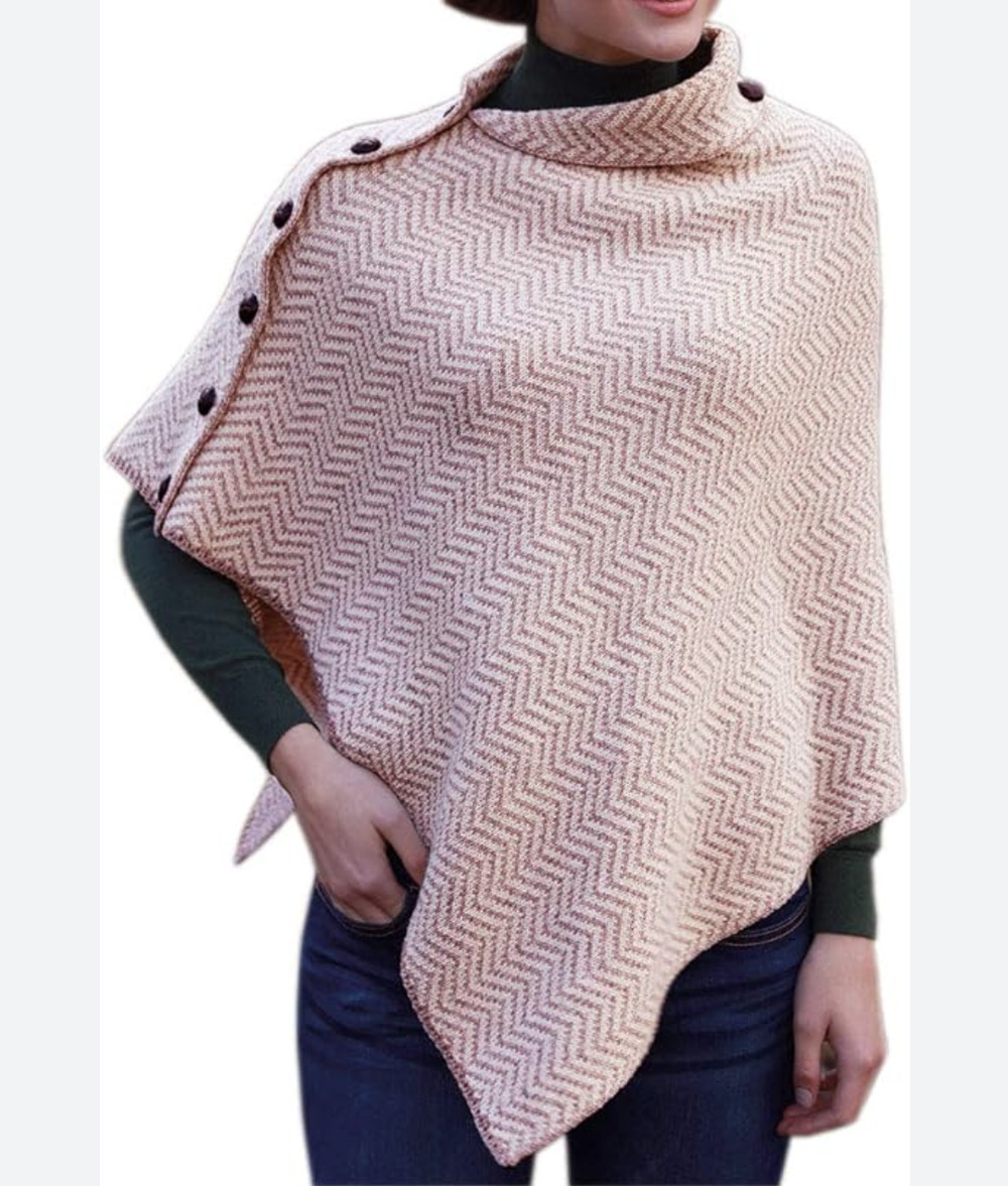Aran Woollen Mills Heritage Herringbone Wool Poncho Cape Made in Ireland NWT OS